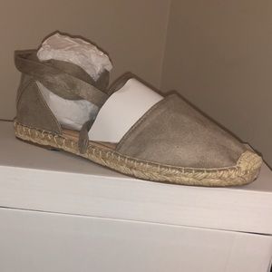 Suede Crochet Espadrille Ankle Wrap Tie Sandal